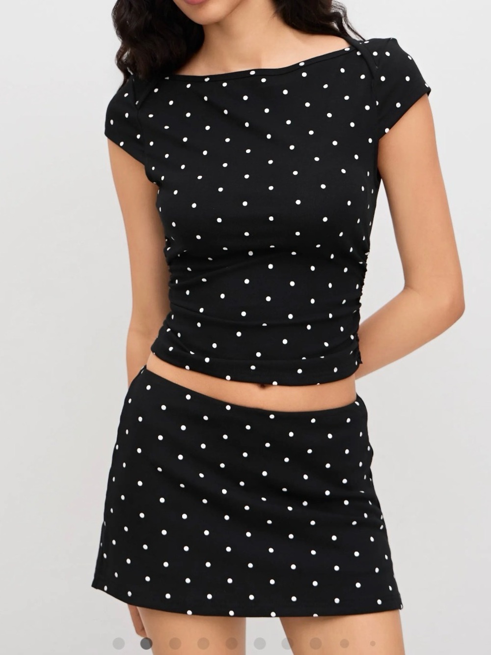 Cider 2 Piece Set Polka Dot Black Mini Skirt and Top